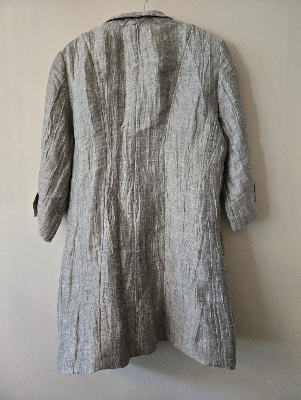 Eileen Fisher Italian Linen Silk [Small].Duster Jacket Silver Gray Crinkle - Picture 4 of 11